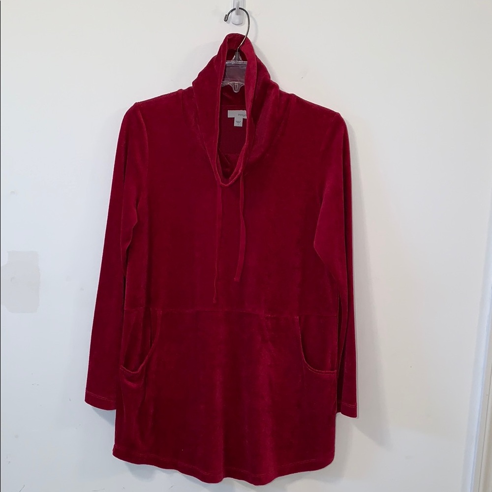 Pure Jill Red Velvet Long Sleeve velour cowl neck top